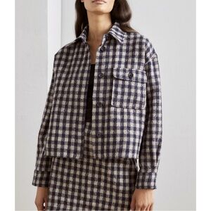 Marc O’Polo Wool Gingham Overshirt Navy Blue Cream Sz 38EU